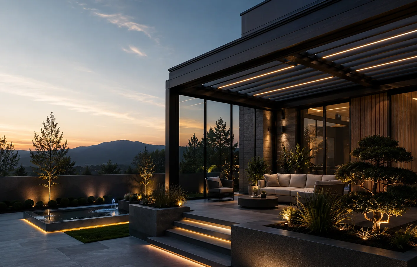 Villa mit Aluminium-Pergola